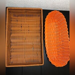 Orange and Brown plastic wicker Basket Set